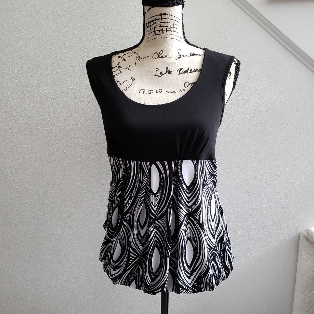 Apostrophe Black and White Open Back Blouse